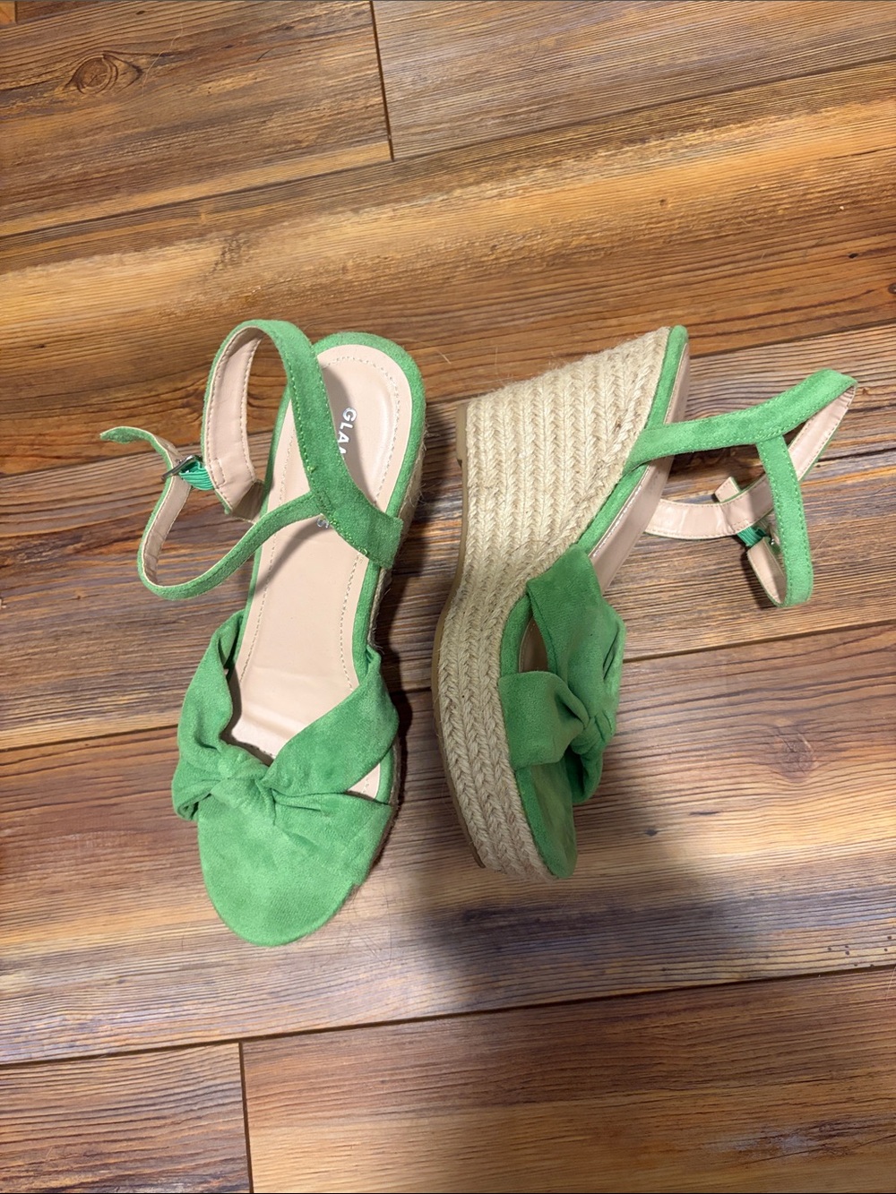 Green Espadrille Wedge Sandals with Knot Detail - Women